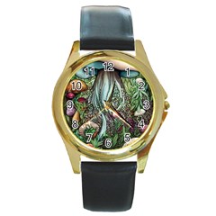 Craft Mushroom Round Gold Metal Watch by GardenOfOphir