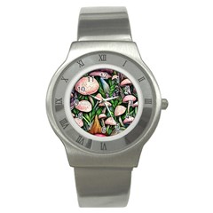 Flowery Garden Nature Woodsy Mushroom Stainless Steel Watch by GardenOfOphir