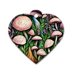 Flowery Garden Nature Woodsy Mushroom Dog Tag Heart (two Sides) by GardenOfOphir