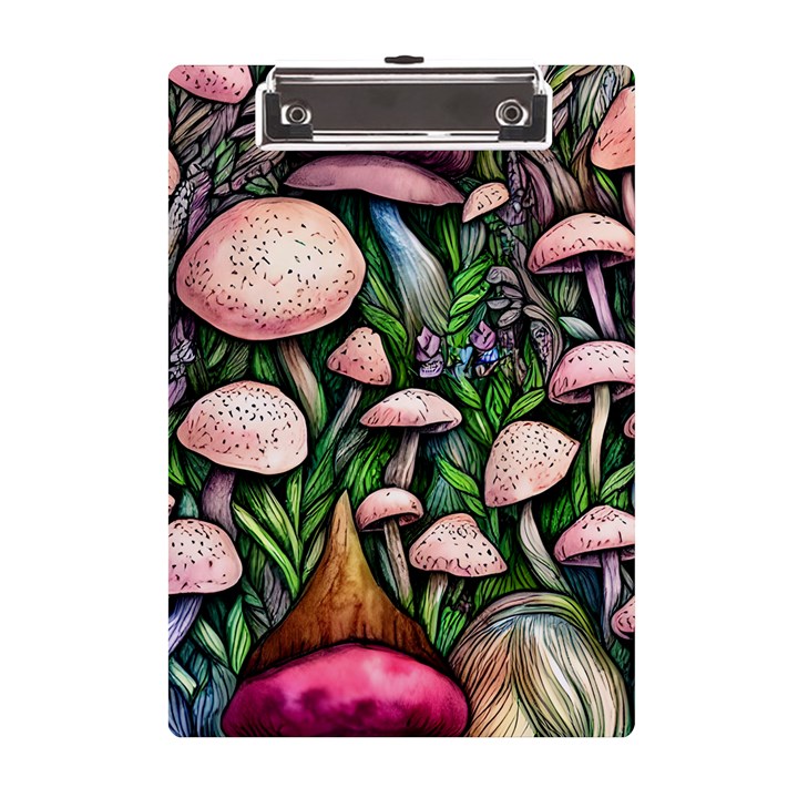 Flowery Garden Nature Woodsy Mushroom A5 Acrylic Clipboard