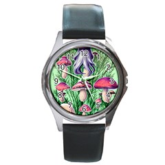 Natural Mushrooms Round Metal Watch by GardenOfOphir