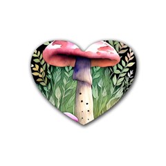 Mushroom Foraging In The Woods Rubber Heart Coaster (4 Pack) by GardenOfOphir