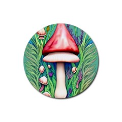 Vintage Forest Mushrooms Rubber Coaster (round) by GardenOfOphir