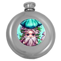 Witchy Forest Mushrooms Round Hip Flask (5 Oz) by GardenOfOphir