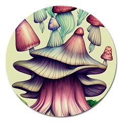 Antique Forest Mushrooms Magnet 5  (round) by GardenOfOphir