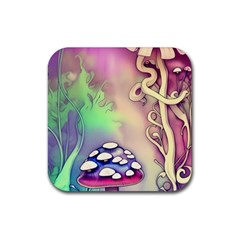 Tiny Forest Mushroom Fairy Rubber Coaster (square) by GardenOfOphir