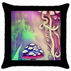 Tiny Forest Mushroom Fairy Throw Pillow Case (black) by GardenOfOphir