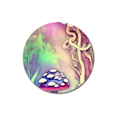 Tiny Forest Mushroom Fairy Magnet 3  (round) by GardenOfOphir