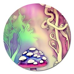 Tiny Forest Mushroom Fairy Magnet 5  (round) by GardenOfOphir