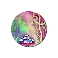 Tiny Forest Mushroom Fairy Rubber Coaster (round) by GardenOfOphir