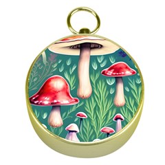 Forest Mushroom Fairy Garden Gold Compasses by GardenOfOphir