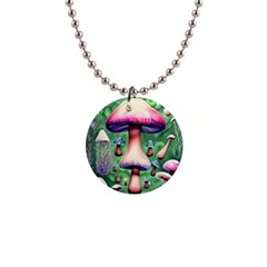 Secret Forest Mushroom Fairy 1  Button Necklace by GardenOfOphir
