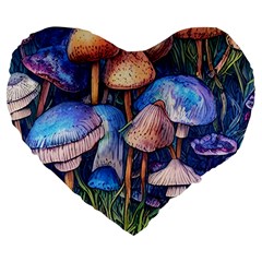 Retro Mushroom Large 19  Premium Flano Heart Shape Cushions by GardenOfOphir