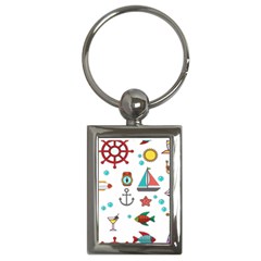 Marine Nautical Seamless Pattern Art Key Chain (rectangle) by Jancukart