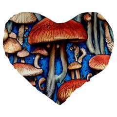 Whimsical Mushroom Large 19  Premium Flano Heart Shape Cushions by GardenOfOphir