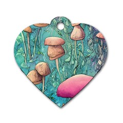 Natural Mushroom Design Fairycore Garden Dog Tag Heart (one Side) by GardenOfOphir