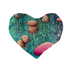 Natural Mushroom Design Fairycore Garden Standard 16  Premium Flano Heart Shape Cushions by GardenOfOphir