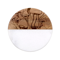 Forestcore Mushroom Classic Marble Wood Coaster (round)  by GardenOfOphir