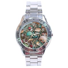 Tiny Forest Mushrooms Stainless Steel Analogue Watch by GardenOfOphir