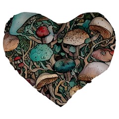 Tiny Forest Mushrooms Large 19  Premium Heart Shape Cushions by GardenOfOphir