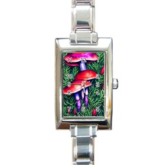 Vintage Flowery Garden Nature Mushroom Rectangle Italian Charm Watch by GardenOfOphir