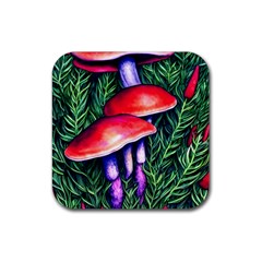 Vintage Flowery Garden Nature Mushroom Rubber Coaster (Square)