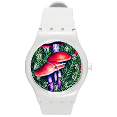 Vintage Flowery Garden Nature Mushroom Round Plastic Sport Watch (M)