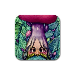 Mushroom Hunting In The Forest Rubber Square Coaster (4 Pack) by GardenOfOphir