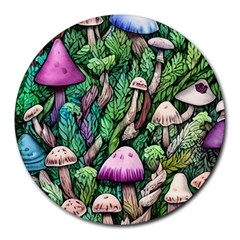 Mushrooms In The Woods Round Mousepad by GardenOfOphir