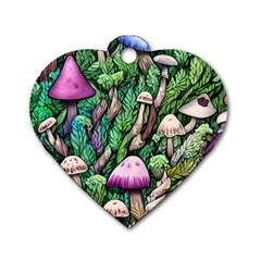 Mushrooms In The Woods Dog Tag Heart (two Sides) by GardenOfOphir