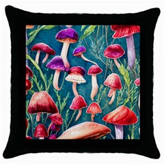 Forest Mushroom Throw Pillow Case (black) by GardenOfOphir