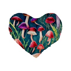 Forest Mushroom Standard 16  Premium Flano Heart Shape Cushions by GardenOfOphir