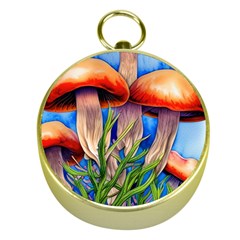 Garden Mushrooms In A Flowery Craft Gold Compasses by GardenOfOphir