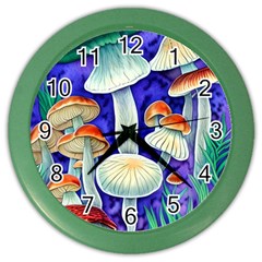 Farmcore Mushroom Foraging In A Forrest Color Wall Clock by GardenOfOphir