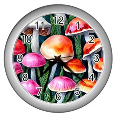 Goblincore Mushroom Wall Clock (silver) by GardenOfOphir