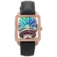Mushrooms Nature s Little Wonders Rose Gold Leather Watch 