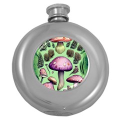 Witchy Forest Mushroom Round Hip Flask (5 Oz) by GardenOfOphir