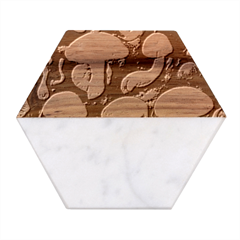 Fantasy Woodland Mushroom Marble Wood Coaster (hexagon)  by GardenOfOphir