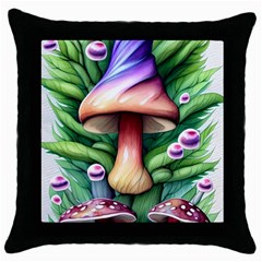 Tiny Mushroom Forest Antique Throw Pillow Case (black) by GardenOfOphir