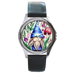 Tiny Mushroom Forest Scene Round Metal Watch by GardenOfOphir