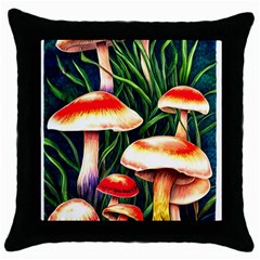 Mushroom Fairy Garden Throw Pillow Case (black) by GardenOfOphir