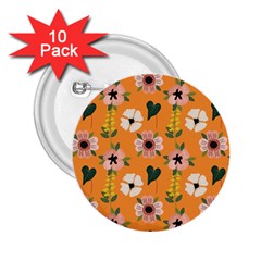 Flower Orange Pattern Floral 2 25  Buttons (10 Pack) 