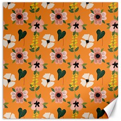 Flower Orange Pattern Floral Canvas 12  X 12 