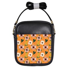 Flower Orange Pattern Floral Girls Sling Bag