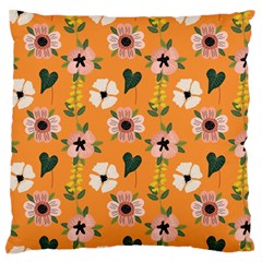 Flower Orange Pattern Floral Large Premium Plush Fleece Cushion Case (two Sides)