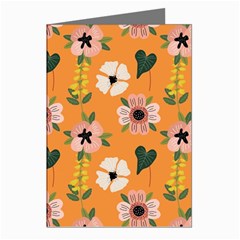 Flower Orange Pattern Floral Greeting Cards (pkg Of 8) by Dutashop