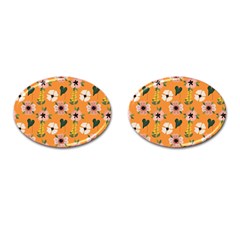 Flower Orange Pattern Floral Cufflinks (oval)