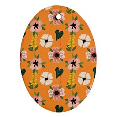 Flower Orange Pattern Floral Oval Ornament (two Sides)