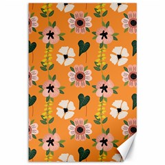 Flower Orange Pattern Floral Canvas 12  X 18 