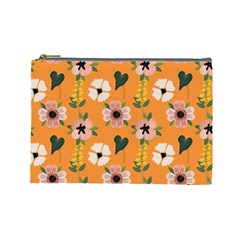 Flower Orange Pattern Floral Cosmetic Bag (large)